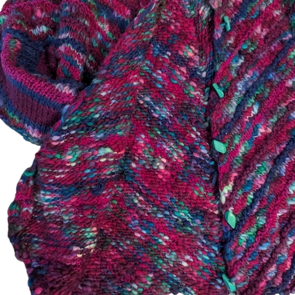 Hand knit artsy Warm oversized chunky Quality colorful plus size cardigan sz 3X - Picture 7 of 12